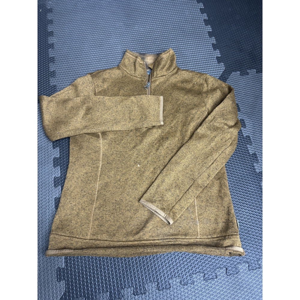 Eddie Bauer Women's M Khaki Brown Quarter Zip Fleece‎ Pullover Sweater Jacket